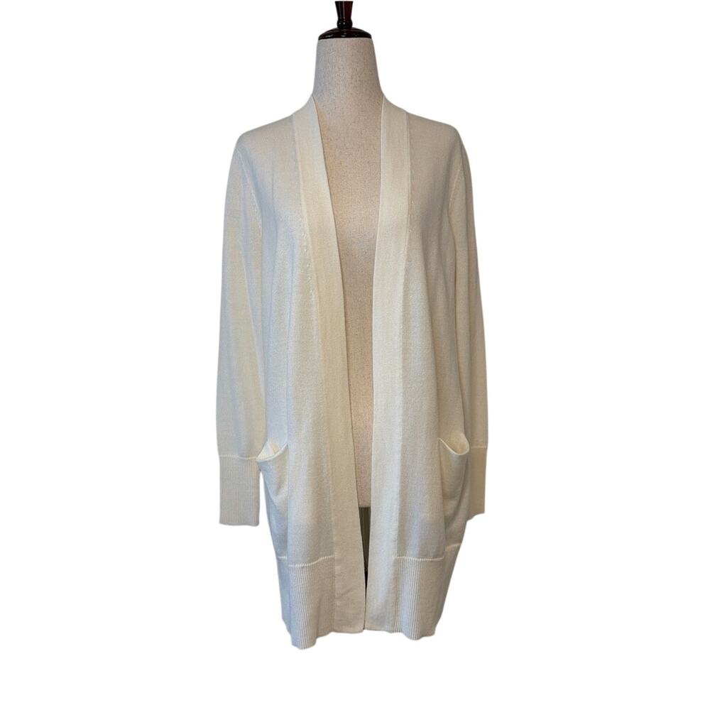 NWOT Caslon Everyday Open Front Cardigan Merino Wool Blend, Cream, Size XS
